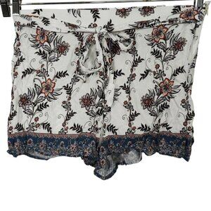 Charlotte Russe Short Shorts Women Size L White Multicolor Floral Tie Front